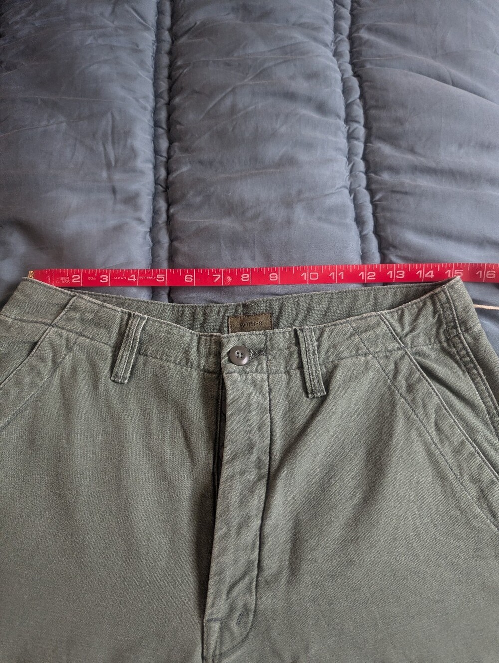 NWT MOTHER Olive Green Wide-Leg Cotton Trousers - Major Sneak Fray in Roger That - Picture 9 of 9